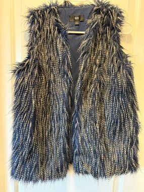 Wesc Navy and Ivory Faux Fur Vest